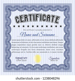 Blue Certificate template. Superior design. Printer friendly. Customizable, Easy to edit and change colors. 
