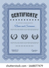 Plantilla de certificado azul. Diseño superior. Ilustración vectorial. Fácil de imprimir. 