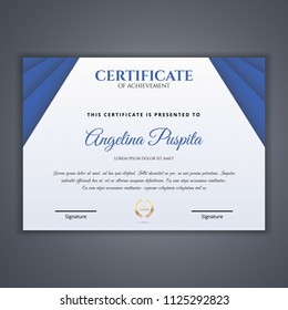 Blue Certificate template in vector for achievement, Certificate Design Template in Modern Style - vector