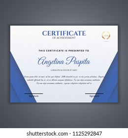 Blue Certificate template in vector for achievement, Certificate Design Template in Modern Style - vecto