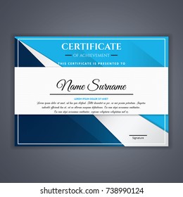 Blue Certificate template in vector for achievement, Certificate Design Template in Modern Style - vector
