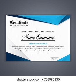 Blue Certificate template in vector for achievement, Certificate Design Template in Modern Style - vector