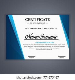 Blue Certificate template in vector for achievement, Certificate Design Template in Modern Style - vector