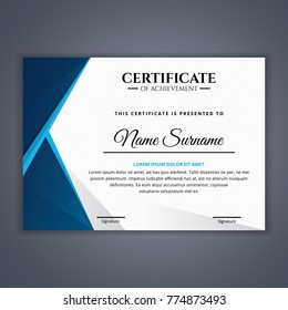 Blue Certificate template in vector for achievement, Certificate Design Template in Modern Style - vector