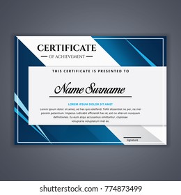 Blue Certificate template in vector for achievement, Certificate Design Template in Modern Style - vector
