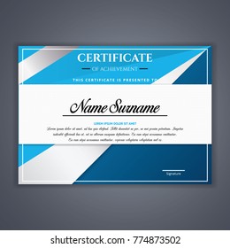 Blue Certificate template in vector for achievement, Certificate Design Template in Modern Style - vector