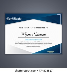 Blue Certificate template in vector for achievement, Certificate Design Template in Modern Style - vector