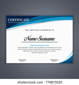 Blue Certificate template in vector for achievement, Certificate Design Template in Modern Style - vector