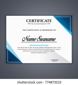 Blue Certificate template in vector for achievement, Certificate Design Template in Modern Style - vector