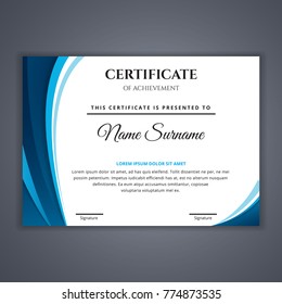 Blue Certificate template in vector for achievement, Certificate Design Template in Modern Style - vector