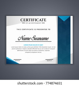 Blue Certificate template in vector for achievement, Certificate Design Template in Modern Style - vector