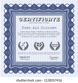 Blue Certificate template. Vector illustration. With complex background. Retro design. 