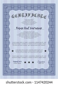 Blue Certificate template. Vector illustration. With background. Nice design. 