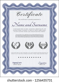 Blue Certificate template. Vector illustration. With linear background. Modern design. 