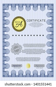 Blue Certificate template. Vector illustration. With quality background. Perfect design. 