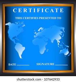 The blue certificate in unique style on a gold background