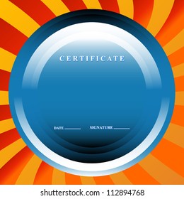 The blue certificate in unique style on an orange background