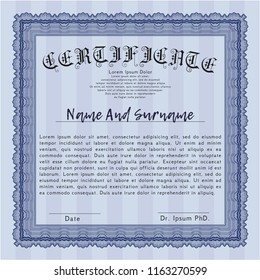 Blue Certificate. Vector illustration. Easy to print. Superior design. 