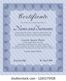 Blue Certificate. Vector illustration. Easy to print. Good design. 