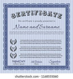 Blue Certificate. Vector illustration. Printer friendly. Perfect design. 