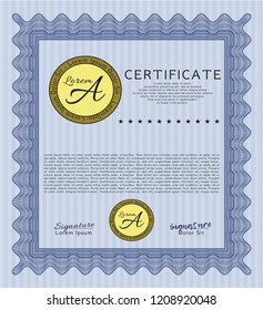 Blue Certificate. Vector illustration. Printer friendly. Lovely design. 