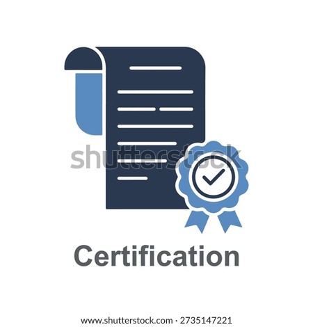 Blue certification symbol with checkmark and ribbon accentuating achievement on a clean white background