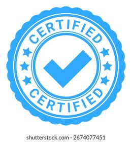 Sello de sello de goma certificado azul con estrellas y Ilustración vectorial de icono de garrapata