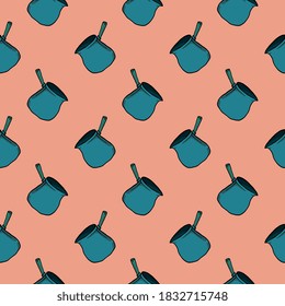Blue cezve ,seamless pattern on orange background.