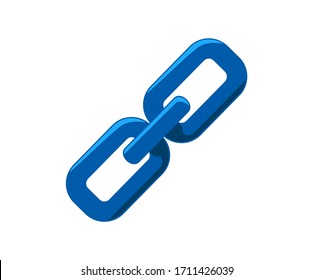 Blue chain link icon vector isolated, attachment button and symbols.