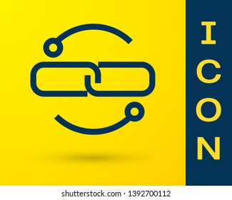 Blue Chain link line icon isolated on yellow background. Link single. Vector Illustration