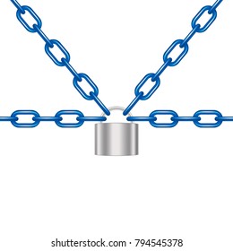 Blue chains locked by padlock in silver design 