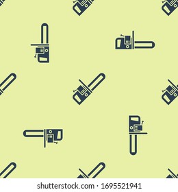 Blue Chainsaw icon isolated seamless pattern on yellow background.  Vector Illustration