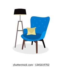 Blue chair in the interior. Design interior. Vector armchair.