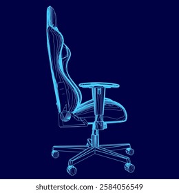 A blue chair outline. The chair is designed to be ergonomic and comfortable for long periods of sitting