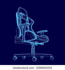 A blue chair outline. The chair is designed to be ergonomic and comfortable for long periods of sitting