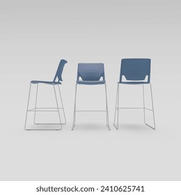 blue chair with three views front, side and back