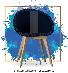 blue chair vector with a splash paint and a gold squeare background