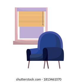 blue chair and window interior isolated design white background vector illustration