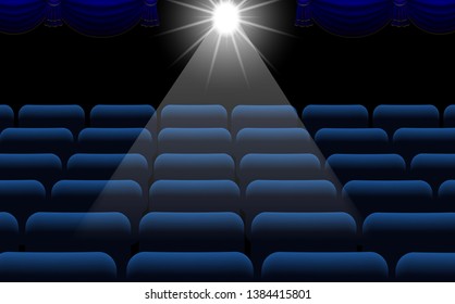 blue chairs in the cinema in the hall