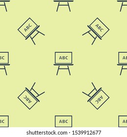 Blue Chalkboard icon isolated seamless pattern on yellow background. School Blackboard sign.  Vector Illustration