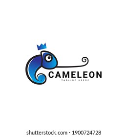 blue chameleon logo with a crown on it