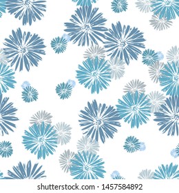 Blue chamomile meadow  wildflower Nature seamless pattern. Silhouette vector. Spring decoration. 