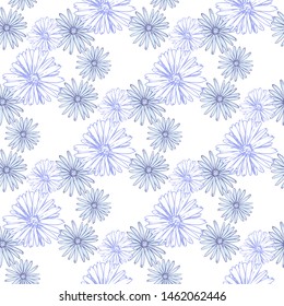 Blue chamomile meadow  wildflower syrface design.  Nature seamless pattern. Silhouette vector. Spring decoration. 