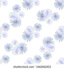 Blue chamomile meadow  wildflower syrface design.  Nature seamless pattern. Silhouette vector. Spring decoration. 