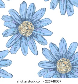 Blue chamomile on white background. Seamless pattern