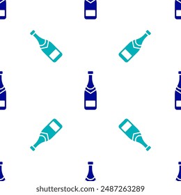 Blue Champagne bottle icon isolated seamless pattern on white background.  Vector Illustration