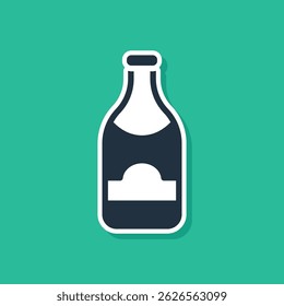 Blue Champagne bottle icon isolated on green background. Merry Christmas and Happy New Year.  Vector