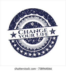 Blue Change your Life distress rubber stamp