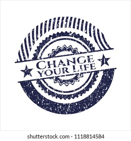 Blue Change your Life grunge stamp