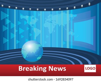 Blue channel banner background with globe map and geometrical shape in light and dark mode. Vector illustration.